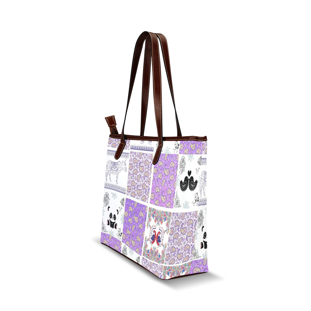 Purple Paisley Birds and Animals Patchwork Design Shoulder Tote Bag (Model 1646)