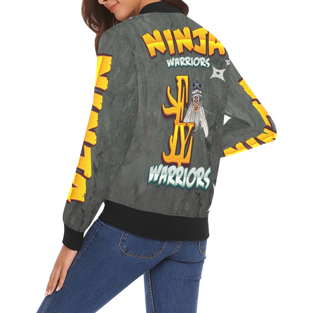 Ninja Warrior Collectable Fly All Over Print Bomber Jacket for Women (Model H19)