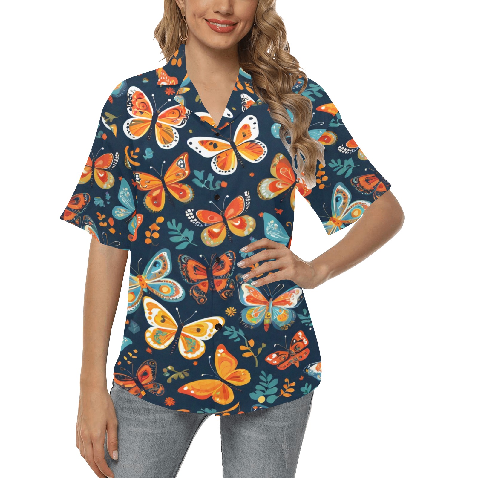 Bohemian Butterflies 2 All Over Print Hawaiian Shirt for Women (Model T58)