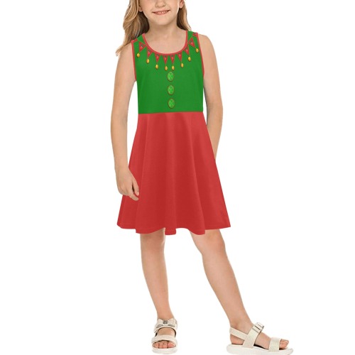 Green Red Elf Costume Girls' Sleeveless Sundress (Model D56)