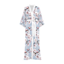 Cherry Blossoms And Light Blue Pattern Long Kimono Robe