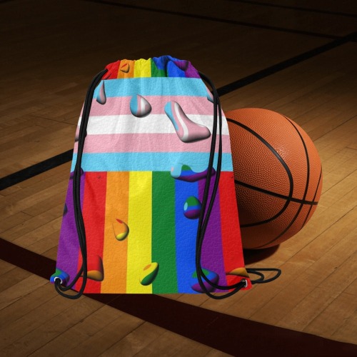 Transgender Pride Flag Pop Art by Nico Bielow Large Drawstring Bag Model 1604 (Twin Sides)  16.5"(W) * 19.3"(H)