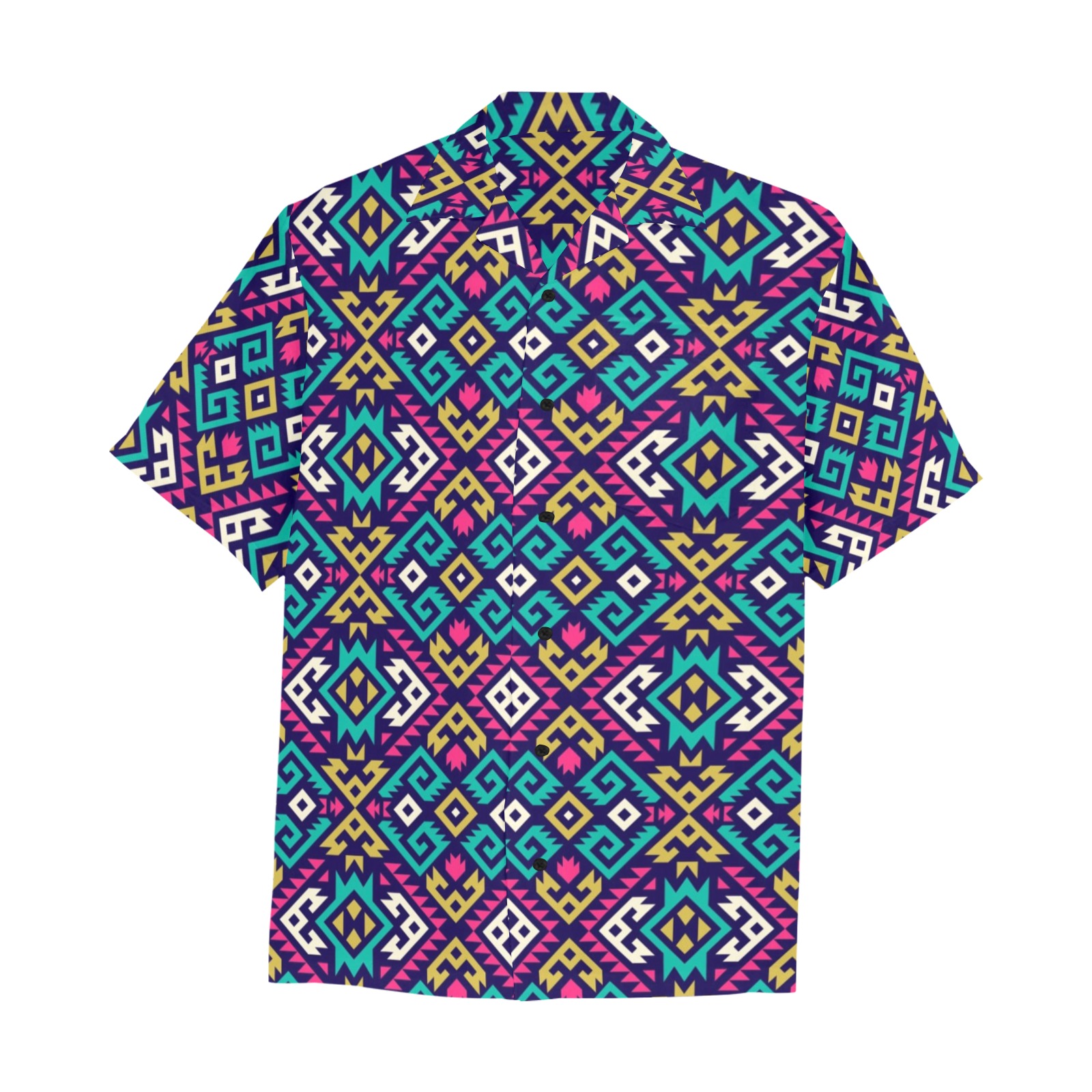Abstract Pattern Colorful Hawaiian Shirt with Chest Pocket (Model T58)