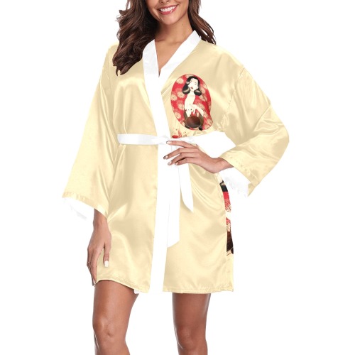 Asian Lady Pouring Tea Long Sleeve Kimono Robe