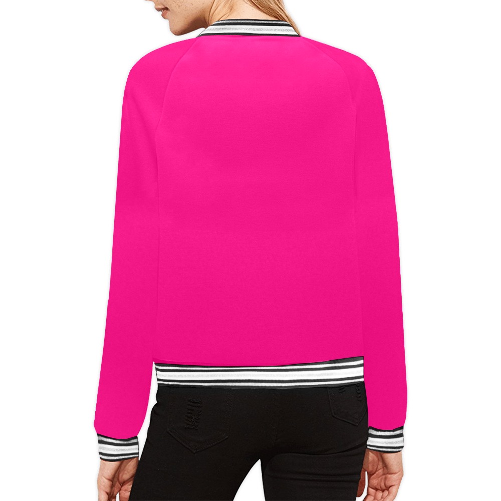 Deep Pink Fuchsia WBJ All Over Print Bomber Jacket for Women (Model H21)