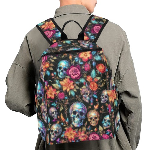 Beautiful floral and skull pattern Lightweight Casual Backpack (Model 1730)