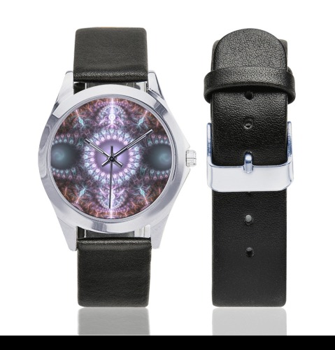 connected Unisex Silver-Tone Round Leather Watch (Model 216)