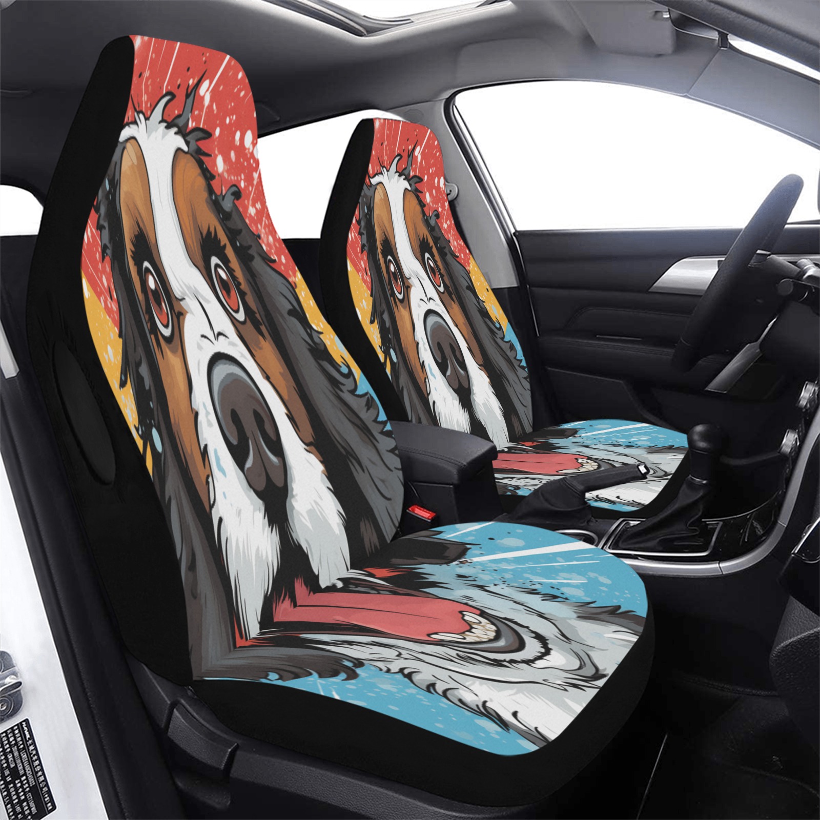 Bernedoodle Pop Art Car Seat Cover Airbag Compatible (Set of 2)