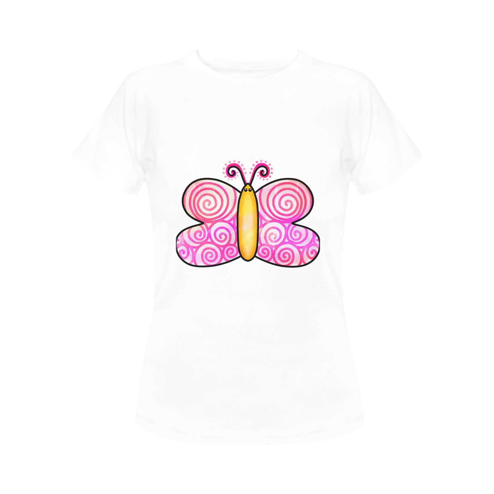 Pink Watercolor Butterfly Doodle Cartoon Women's T-Shirt in USA Size (Front Printing Only)
