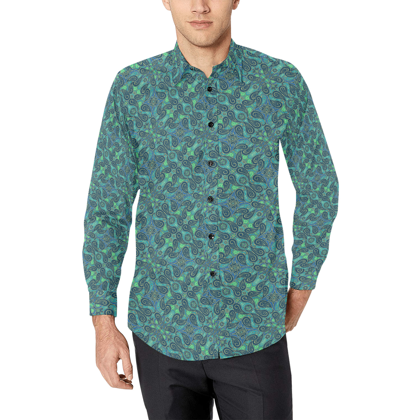 Green Paisley Men's All Over Print Casual Dress Shirt (Model T61)
