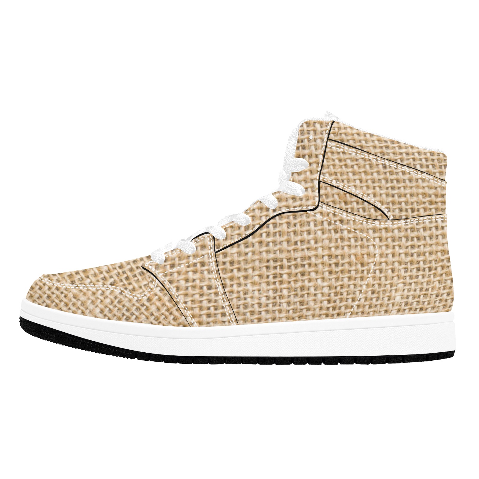 Burlap Fabric Men's High Top Sneakers (Model 20042)