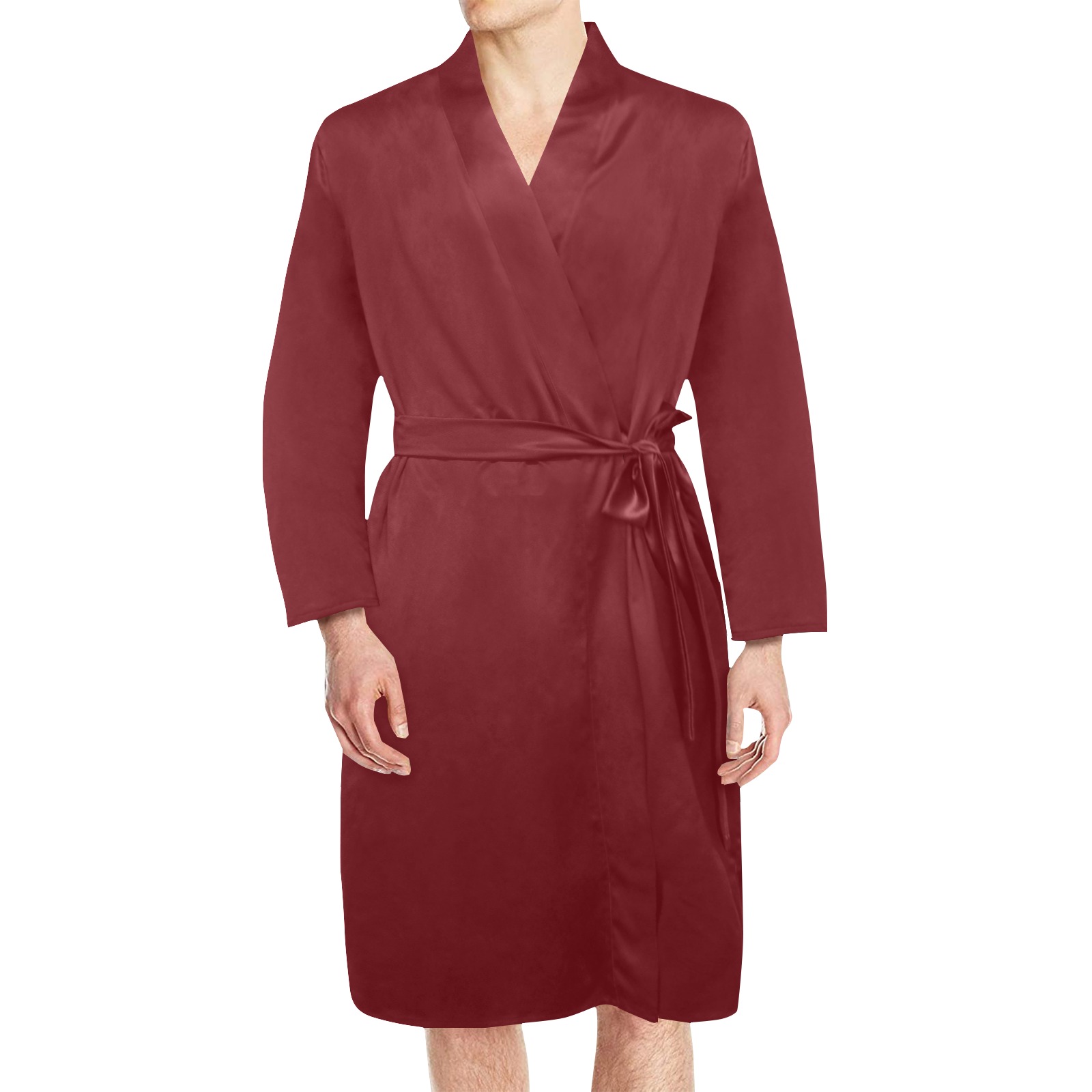 Red Maple Men's Long Sleeve Belted Night Robe (Model H56)