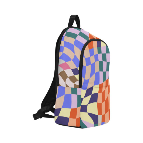 Wavy Groovy Geometric Checkered Retro Abstract Mosaic Pixels Fabric Backpack for Adult (Model 1659)