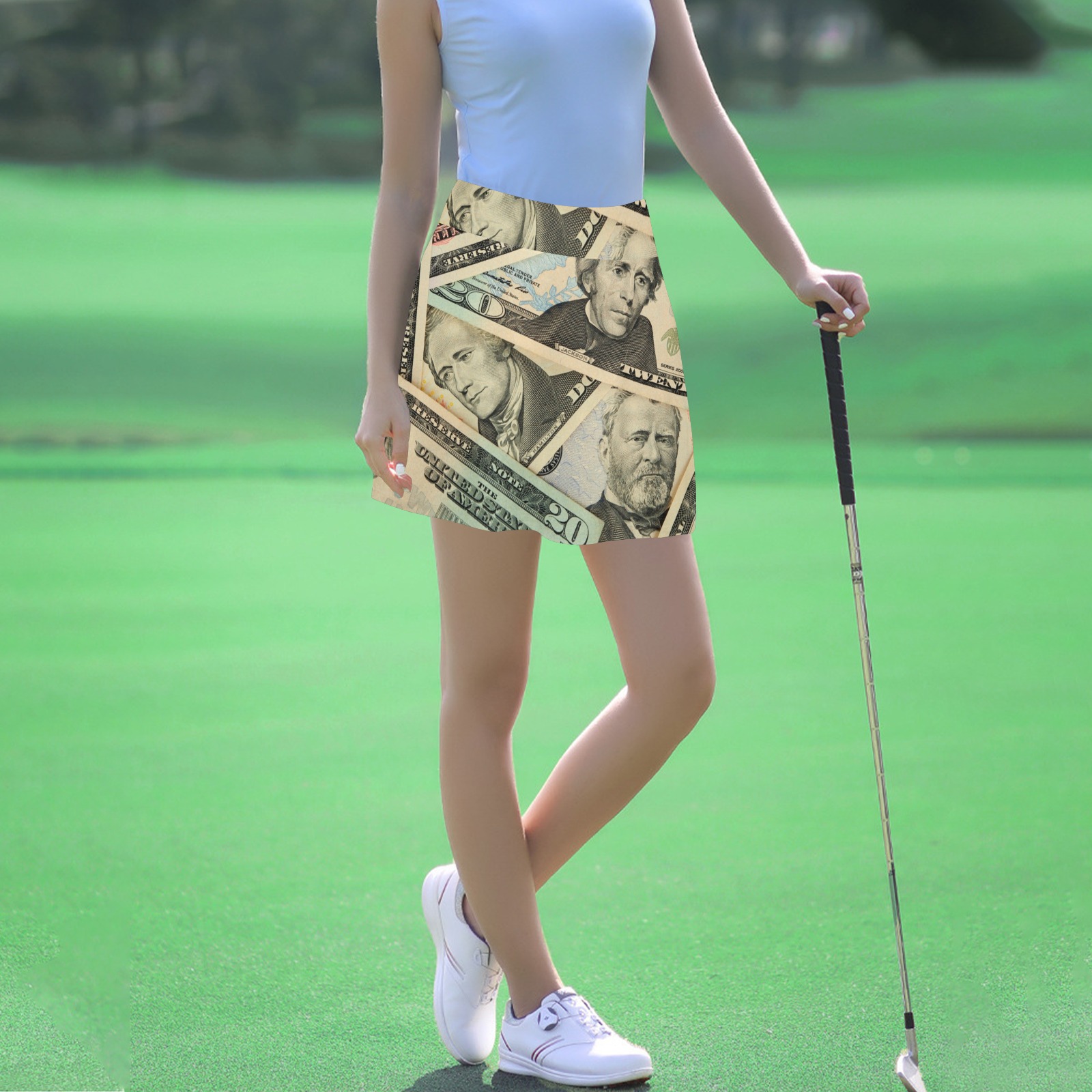 US PAPER CURRENCY Women's Athletic Skirt (Model D64)