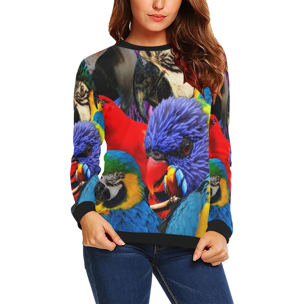 PARROTS All Over Print Crewneck Sweatshirt for Women (Model H18)