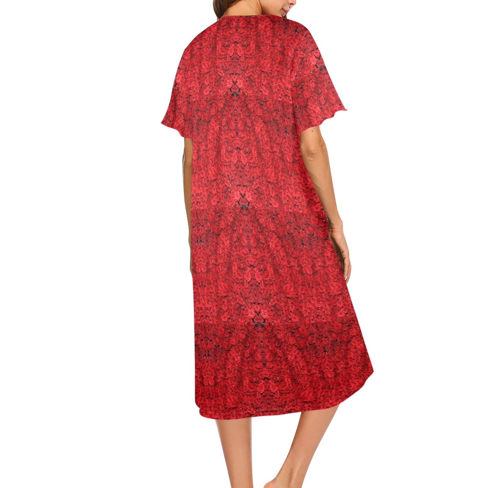 red roses Women's Button Front House Dress