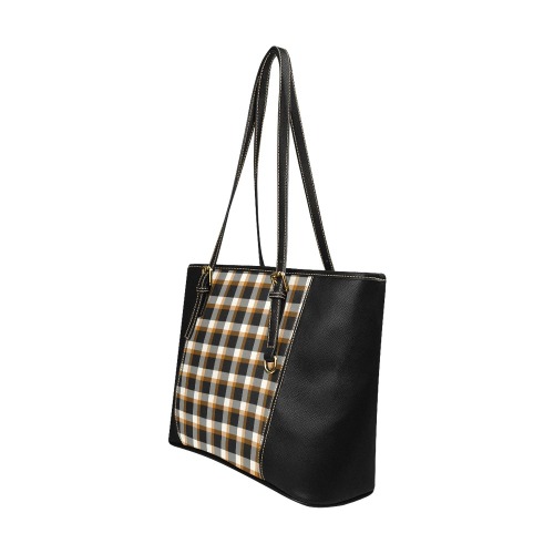 Classic Plaid (Tan) Leather Tote Bag/Large (Model 1640)