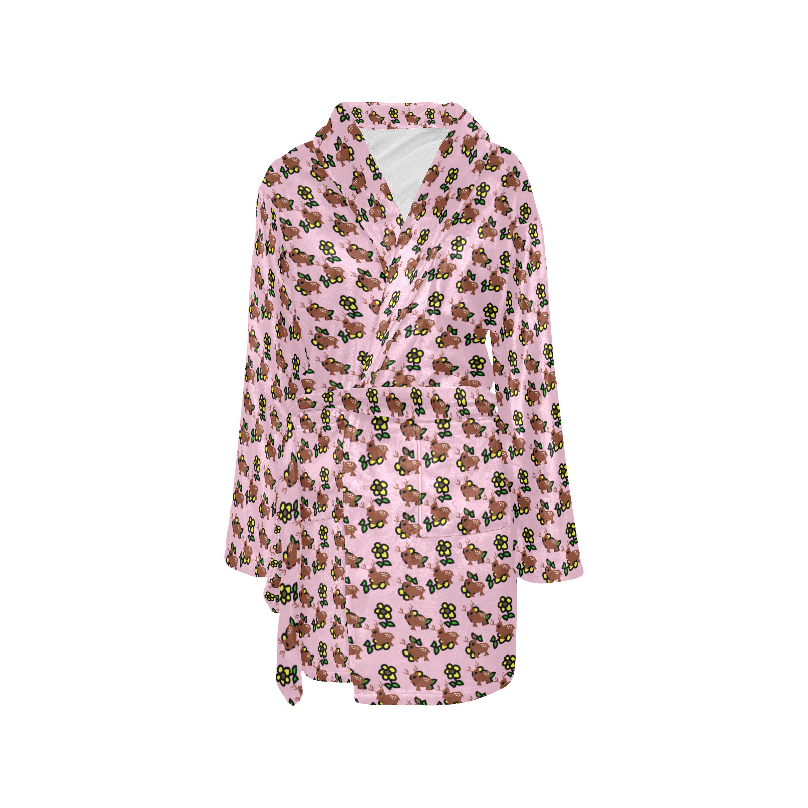 cute deer pattern pink Women's All Over Print Night Robe