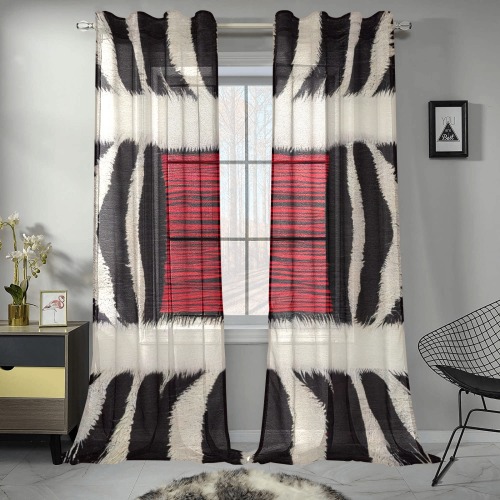 zebra print 4 Gauze Curtain 28"x95" (Two-Piece)