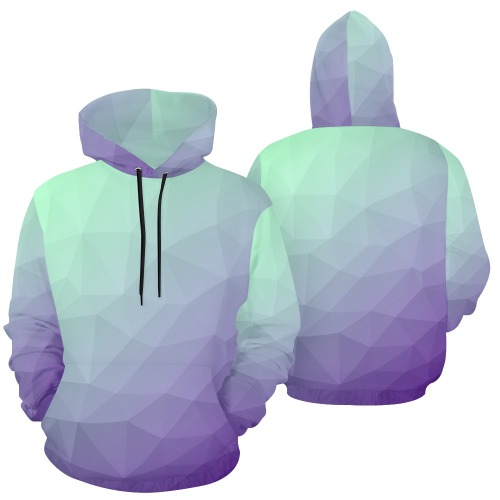 Purple green ombre gradient geometric mesh pattern All Over Print Hoodie for Women (USA Size) (Model H13)