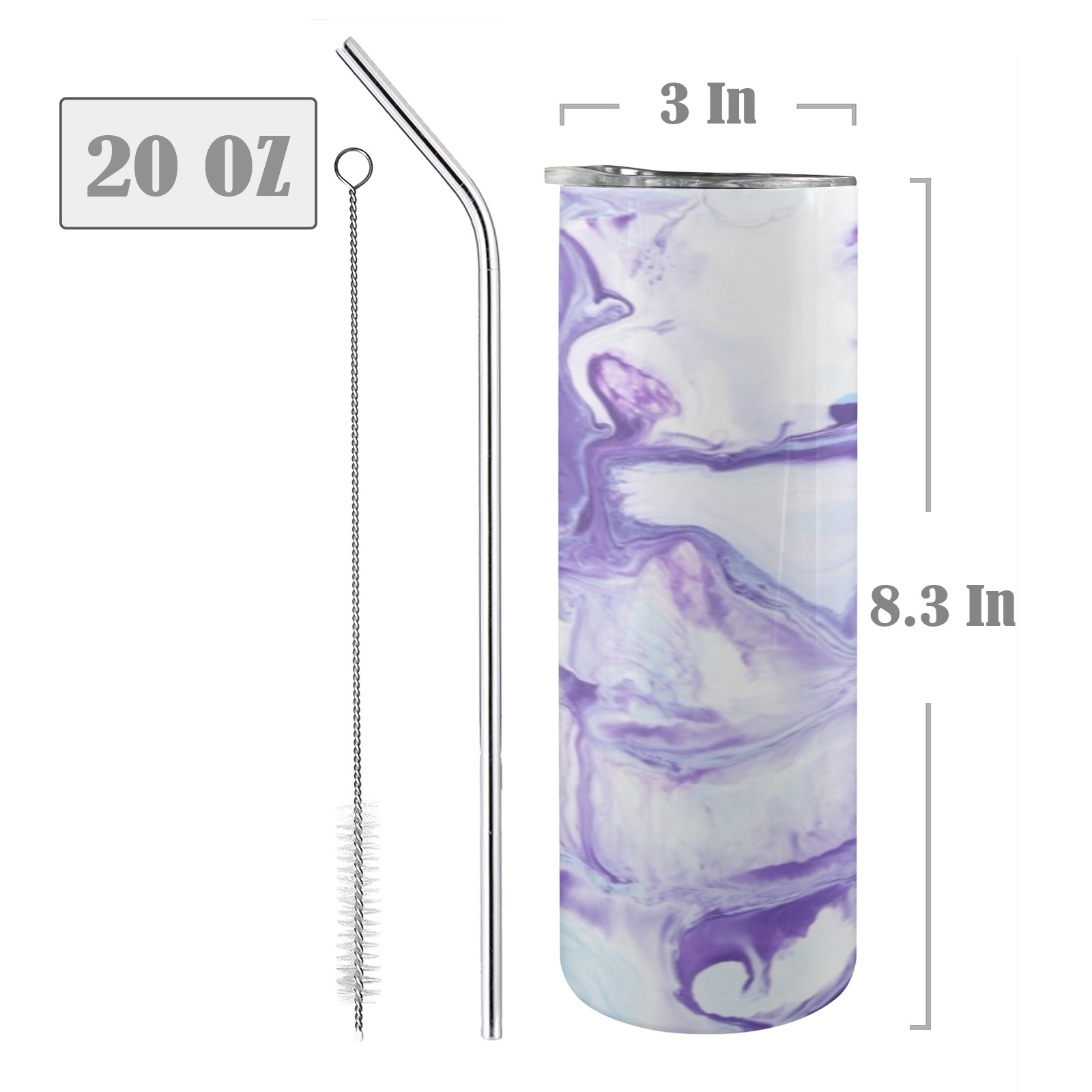 Lavender marbling 20oz Tall Skinny Tumbler with Lid and Straw