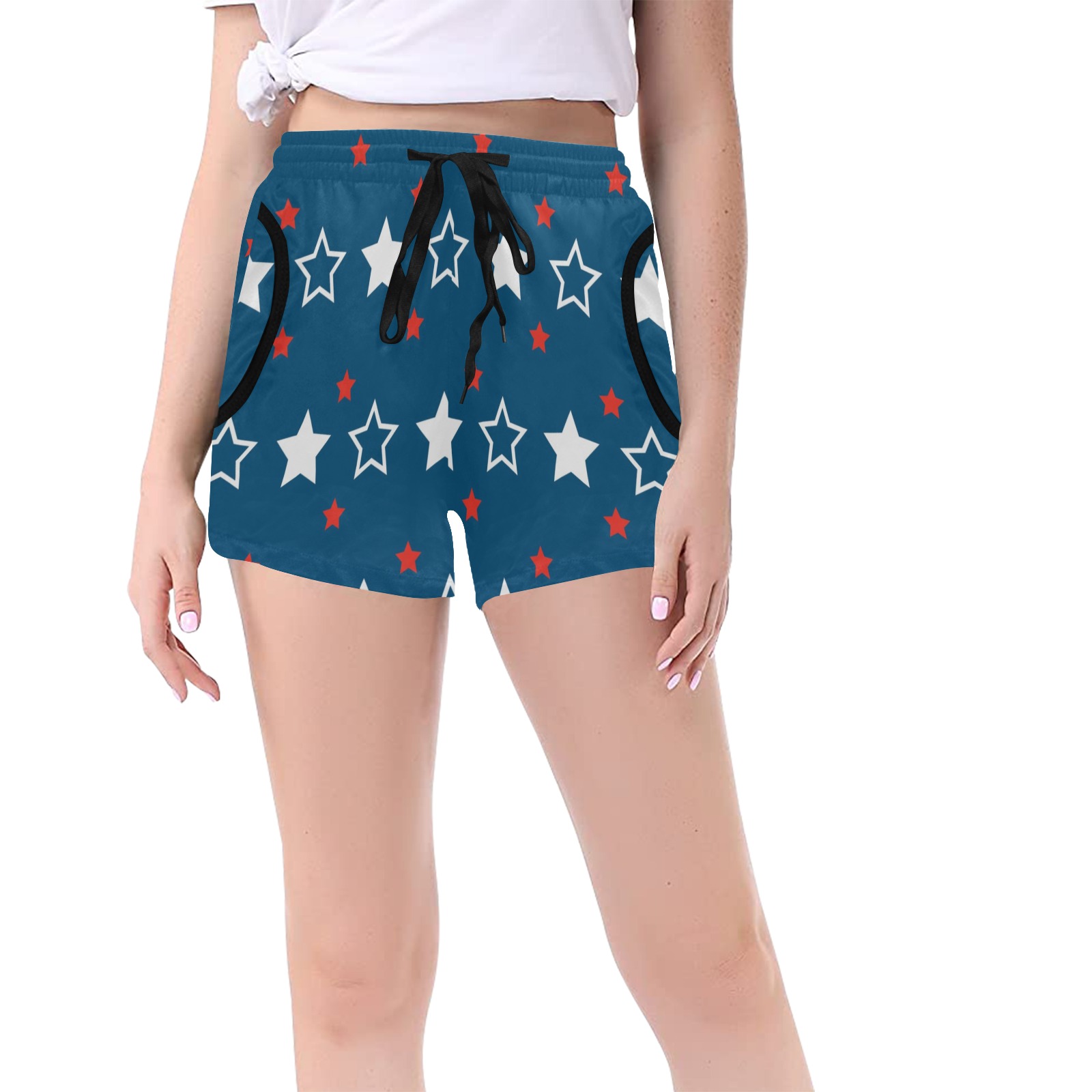 Patriotic Stars Women's Mid-Length Board Shorts (Model L55)