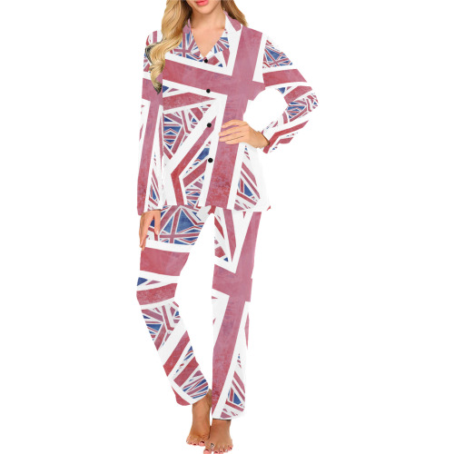 Abstract Union Jack British Flag Collage Women's Long Pajama Set