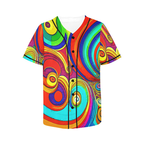 Colorful Groovy Rainbow Swirls All Over Print Baseball Jersey for Women (Model T50)