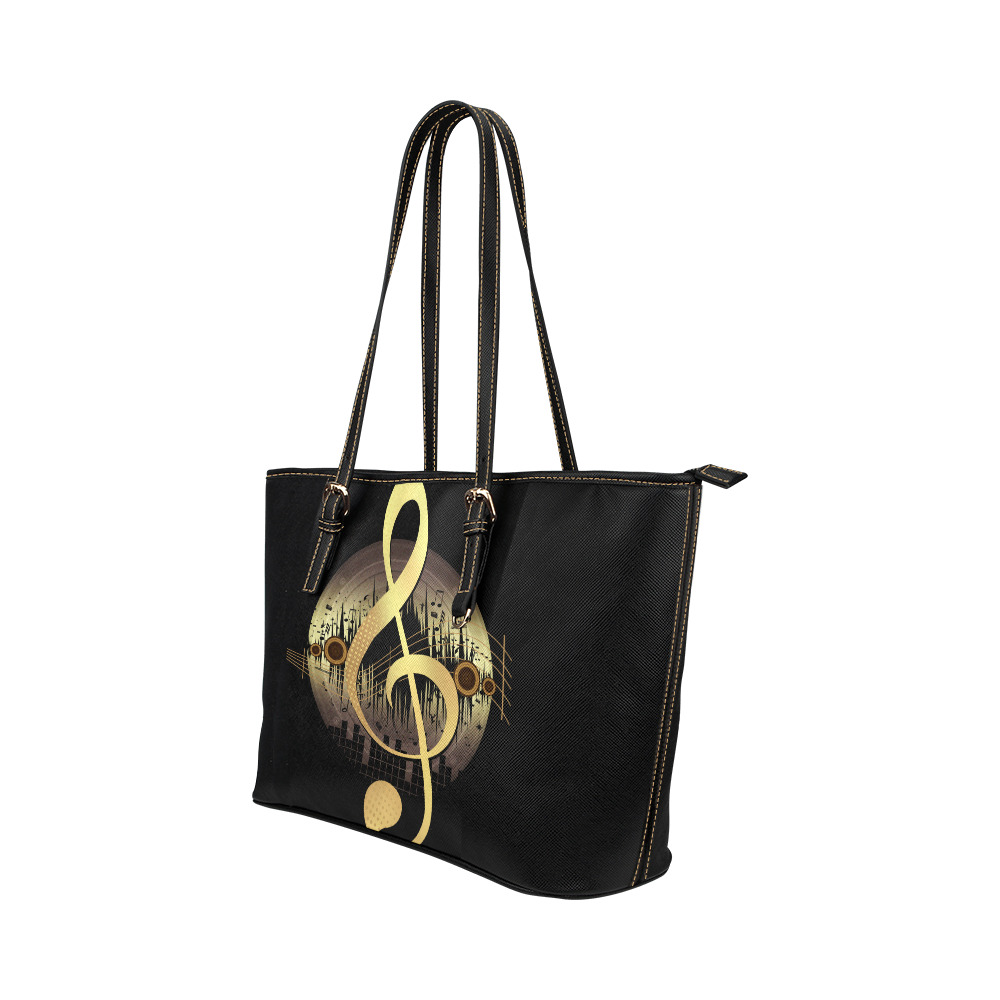 Delightful Tune - Gold Leather Tote Bag/Small (Model 1651)