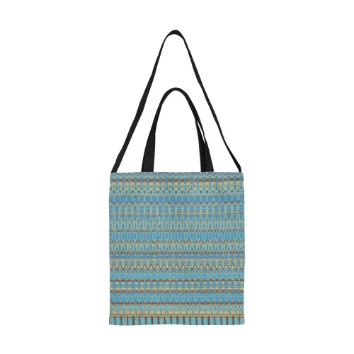 Blue Gold Brown Mosaic Pattern All Over Print Canvas Tote Bag/Medium (Model 1698)