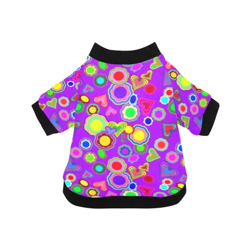 Groovy Hearts and Flowers Purple Pet Dog Round Neck Shirt