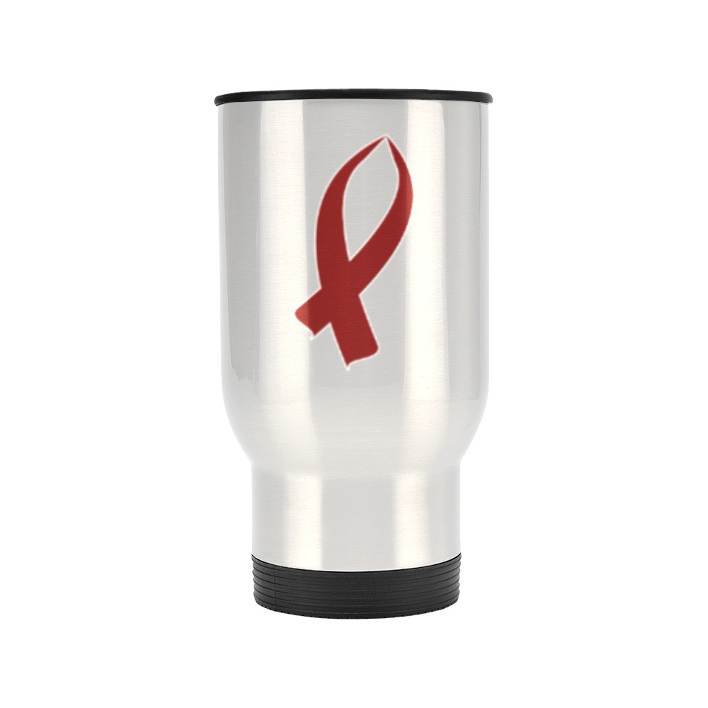 Awareness Ribbon (Burgundy) Travel Mug (Silver) (14 Oz)