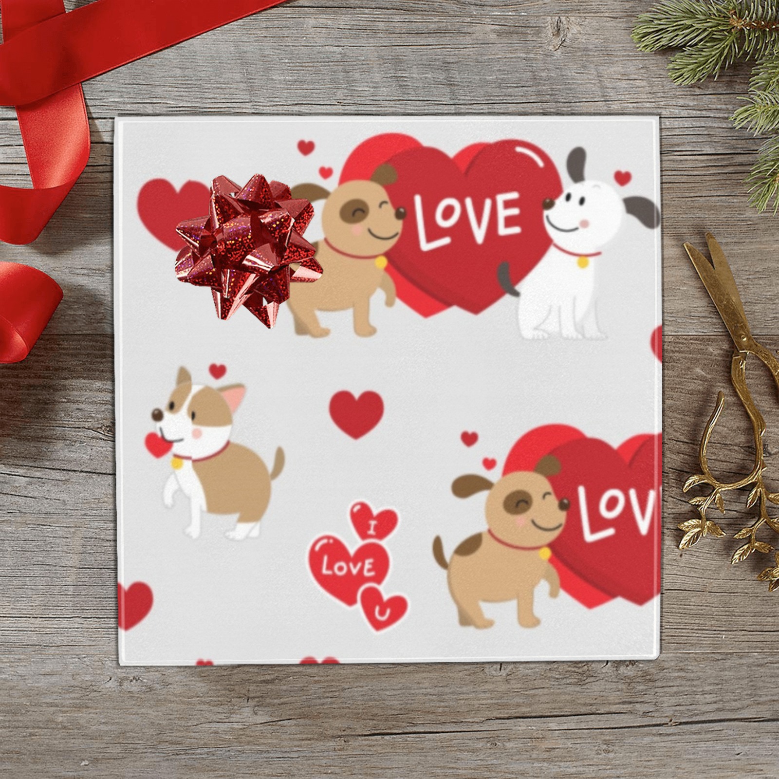 Puppy Love Pattern Gift Wrapping Paper 58"x 23" (1 Roll)