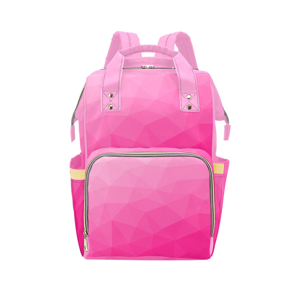 Hot pink gradient geometric mesh pattern Multi-Function Diaper Backpack/Diaper Bag (Model 1688)