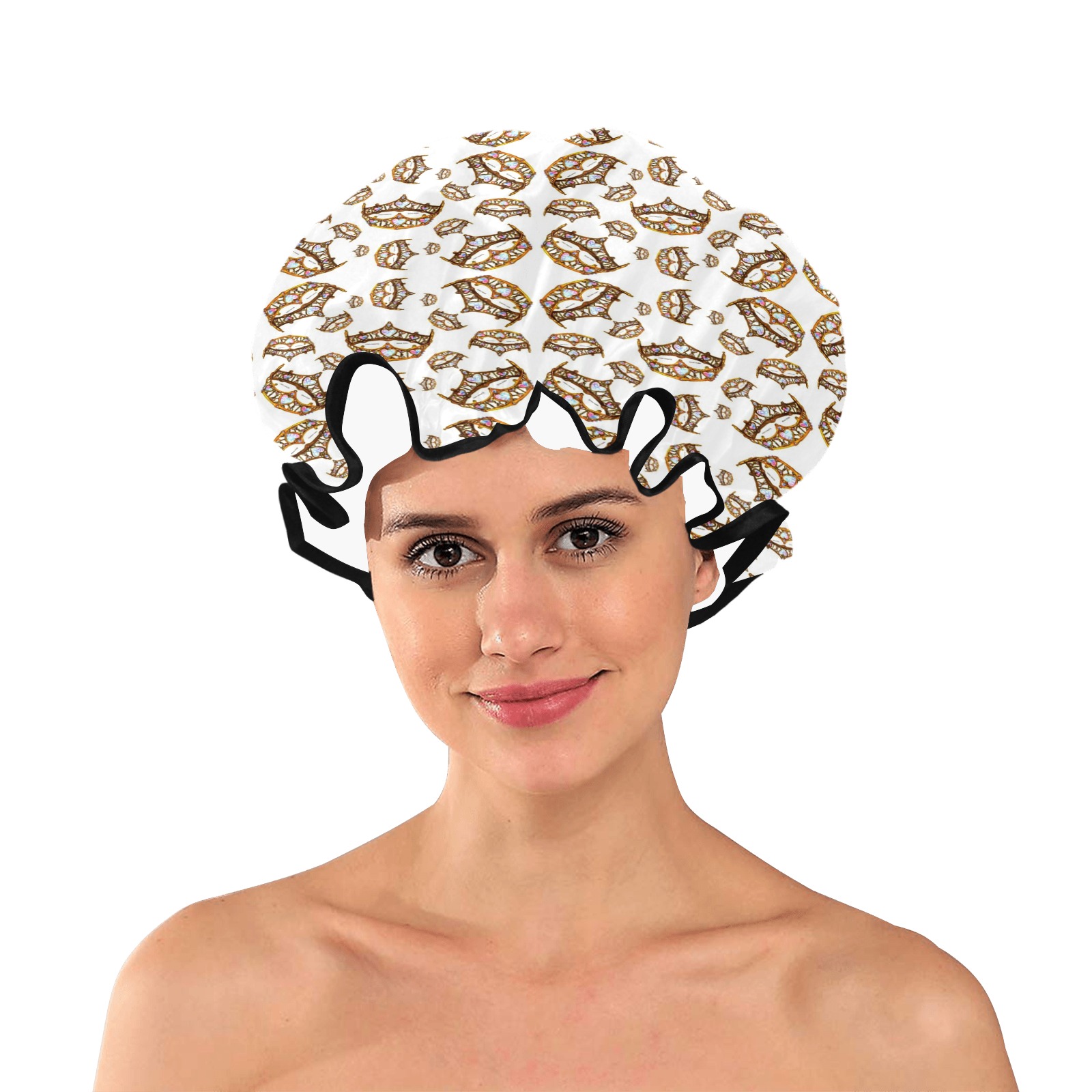 Queen of Hearts Bold Gold Crown Tiara Scattered Pattern Shower Cap Shower Cap