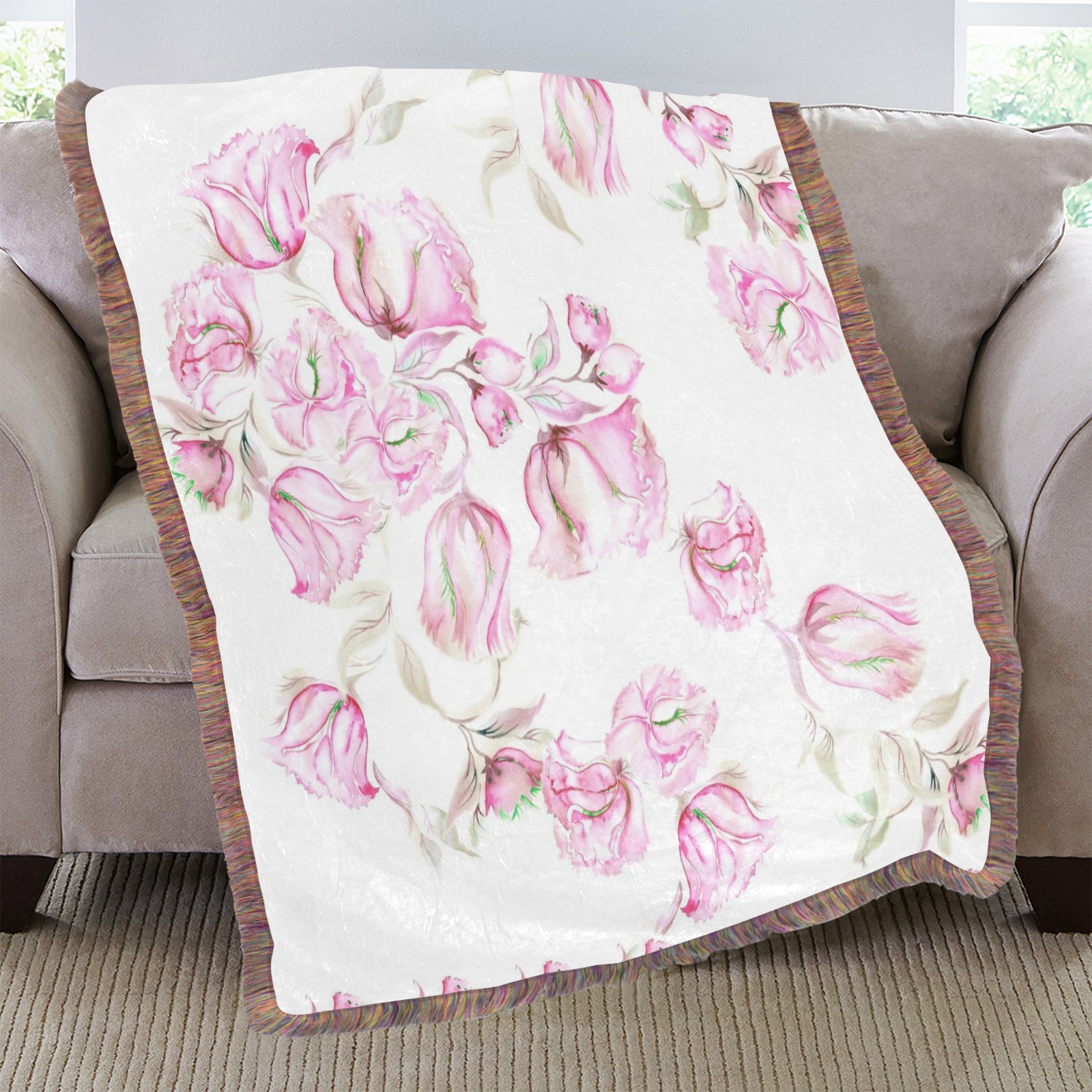 Chinese Peonies 3 Ultra-Soft Fringe Blanket 40"x50" (Mixed Green)
