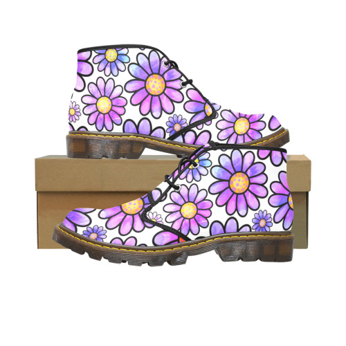 Lilac Watercolor Doodle Daisy Flower Pattern Women's Canvas Chukka Boots (Model 2402-1)