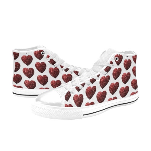 Red sparkles heart faux glitter Valentines Day love Women's Classic High Top Canvas Shoes (Model 017)