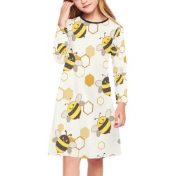 Adorable Bumble Bees Girls' Long Sleeve Dress (Model D59)
