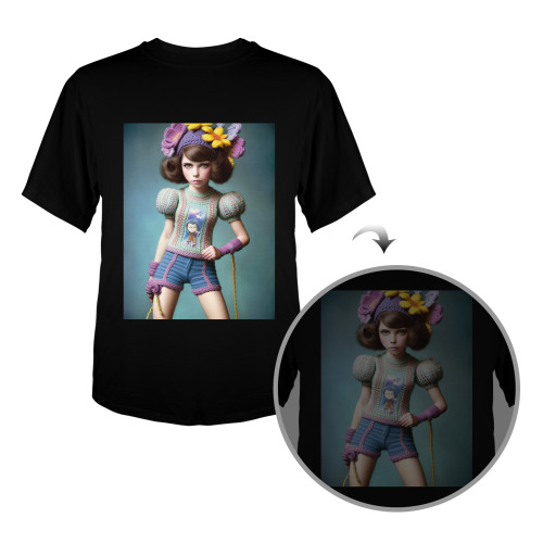 pretty retro vintage girl with flowers 3 Men's Glow in the Dark T-shirt (Front Printing)