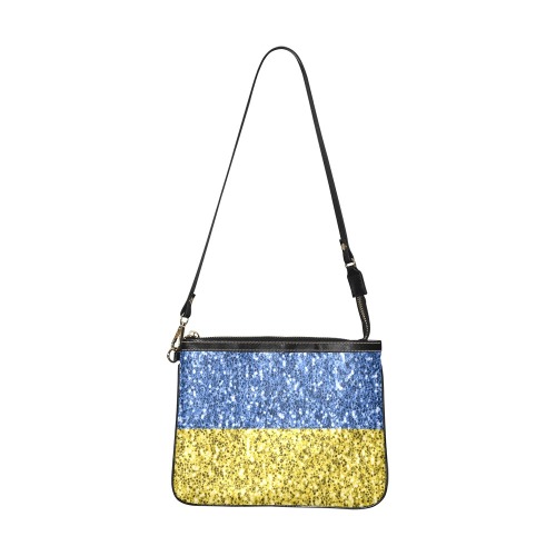 Blue yellow Ukraine flag glitter faux sparkles Small Shoulder Bag (Model 1710)