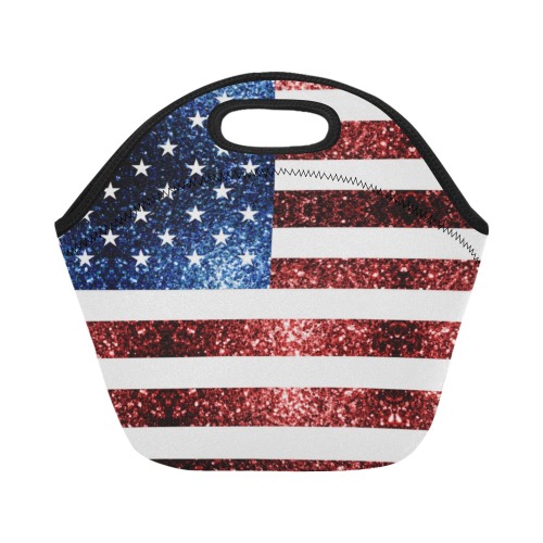 Sparkly USA flag America Red White Blue faux Sparkles patriotic bling 4th of July Neoprene Lunch Bag/Small (Model 1669)