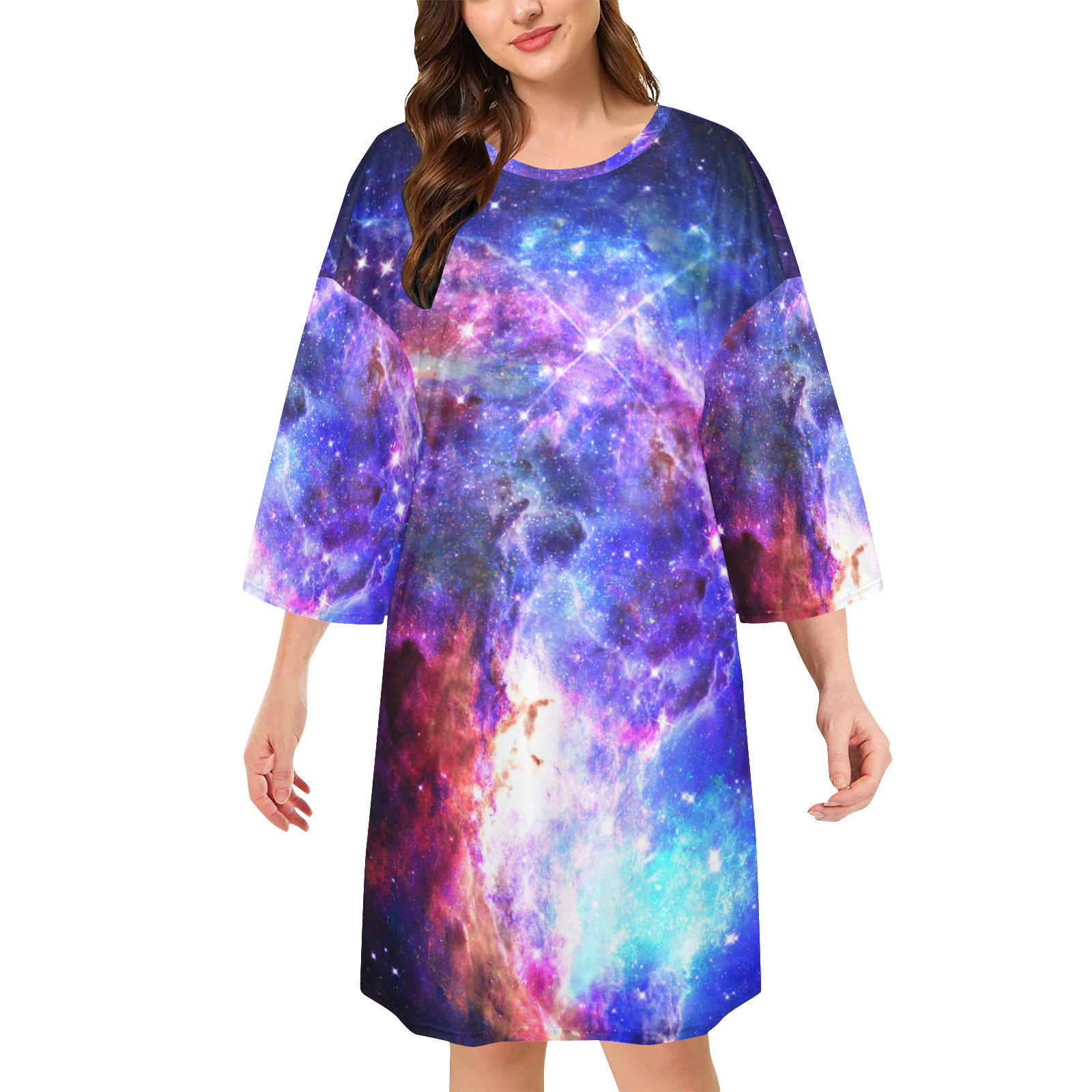 Mystical fantasy deep galaxy space - Interstellar cosmic dust Women's Oversized Sleep Tee (Model T74)