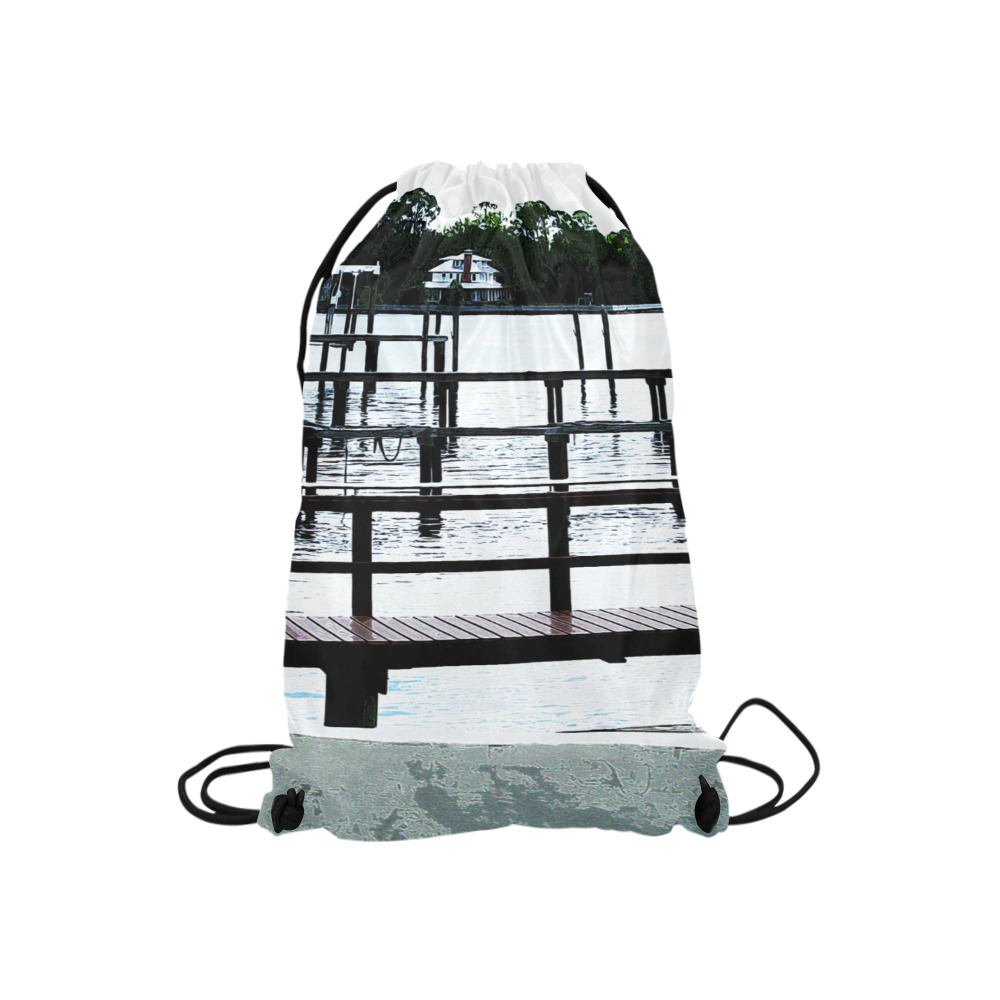Docks On The River 7580 Small Drawstring Bag Model 1604 (Twin Sides) 11"(W) * 17.7"(H)