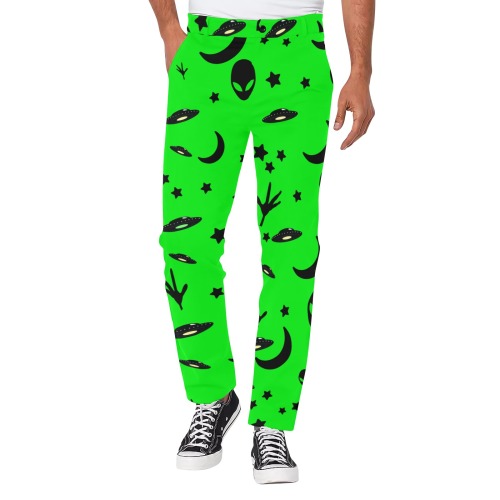 Aliens and Spaceships on Green Men's All Over Print Casual Trousers (Model L68)