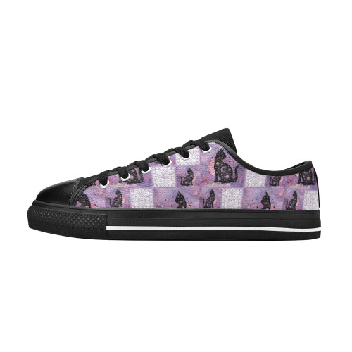 Purple Cosmic Cats Patchwork Pattern Low Top Canvas Shoes for Kid (Model 018)