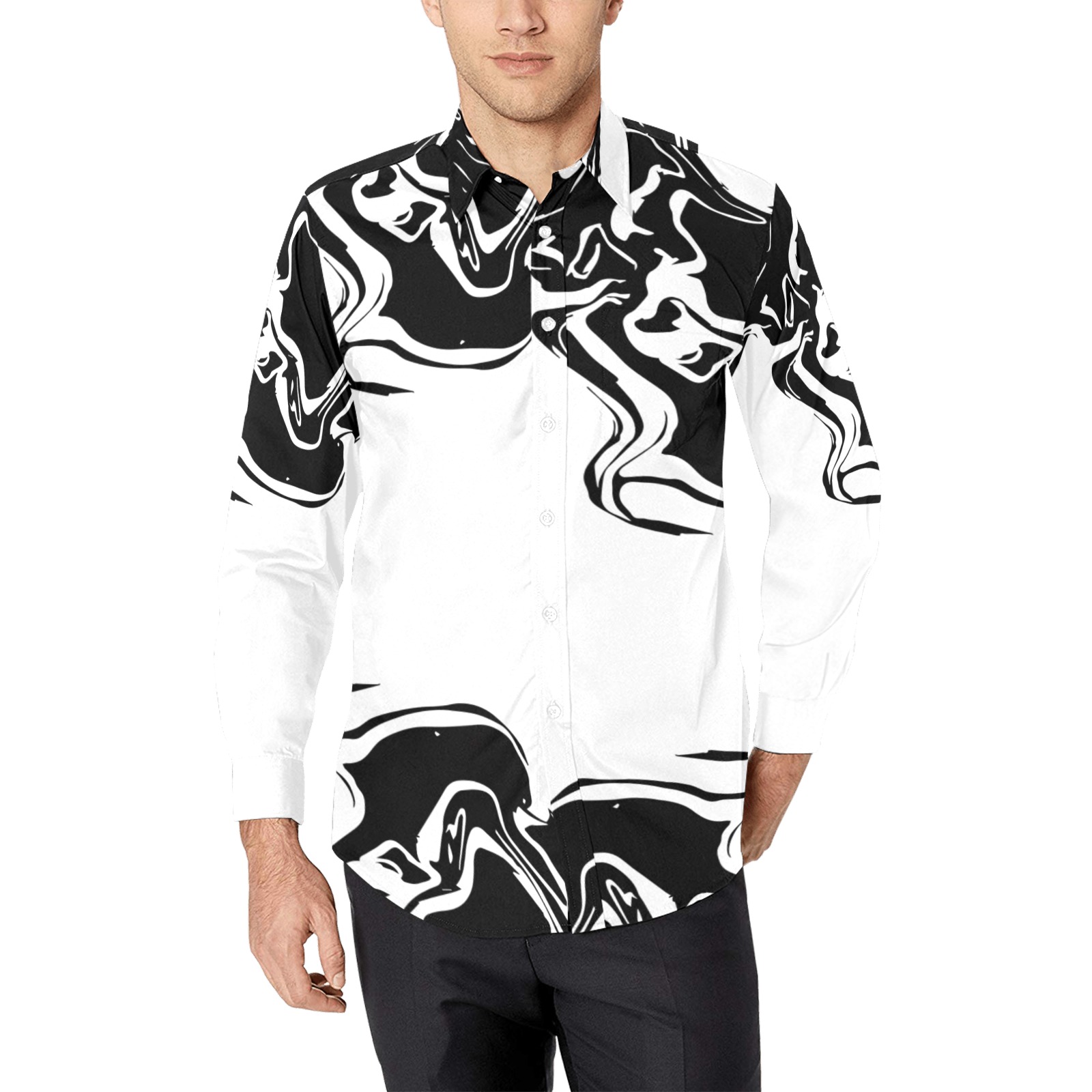 Black Swirl Therapy - black paint splatter swirl design Men's All Over Print Casual Dress Shirt (Model T61)