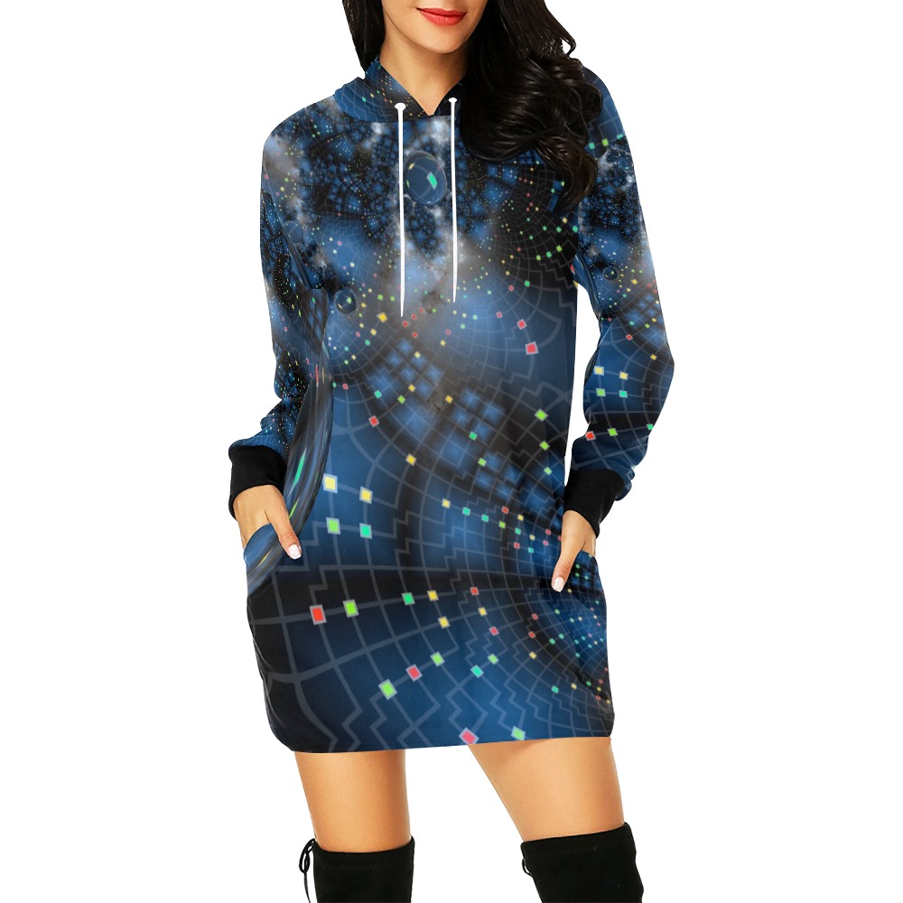 Sci Fi Space Abstract All Over Print Hoodie Mini Dress (Model H27)