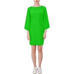 Merry Christmas Green Solid Color Bell Sleeve Dress (Model D52)