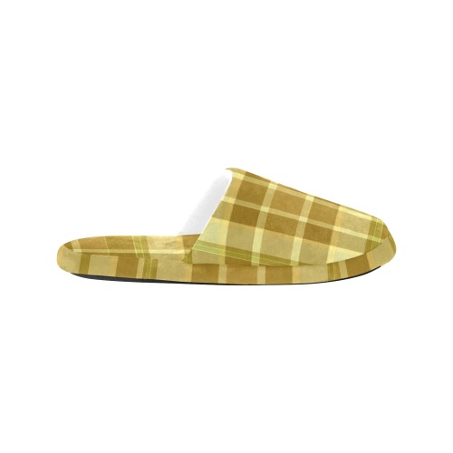 Shades Of Yellow Plaid Women's Cotton Slippers (Model 0601)